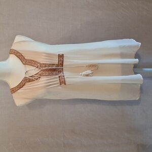 Brown/Cream embellished bodice Blue Bird Sz M Aztec design Crepe like material